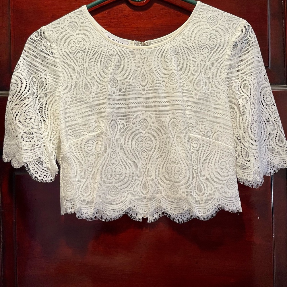 Crop top and skirt set with lace overlay